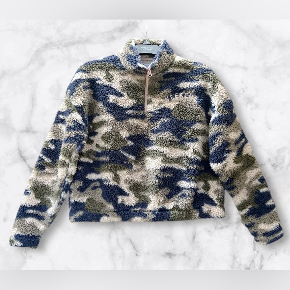 Grayson Threads Camo Fleece Sherpa Weekend 1/4 Zip Cropped Sweatshirt Size S - Picture 3 of 12
